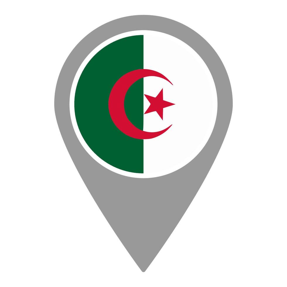 Algeria flag location pin, flag application, Flag on Location Pin, map pointer, illustration. vector