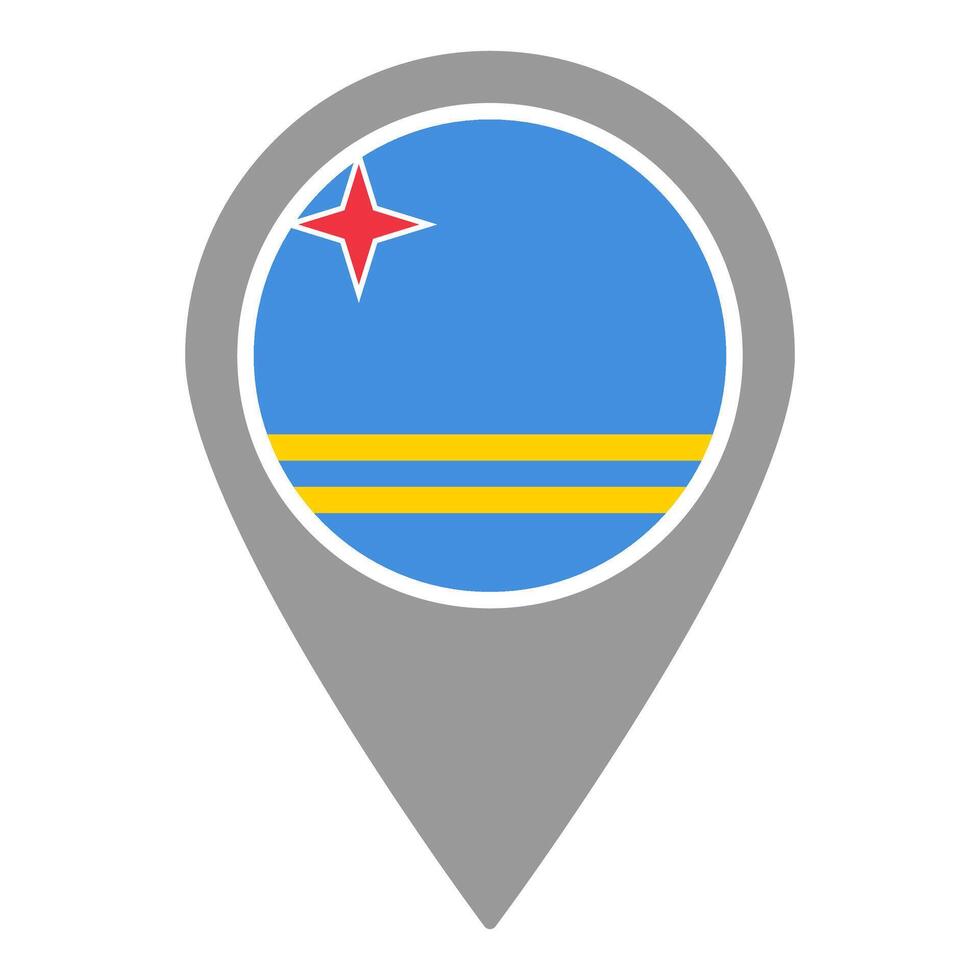 Aruba flag location pin, flag application, Flag on Location Pin, map pointer, illustration. vector