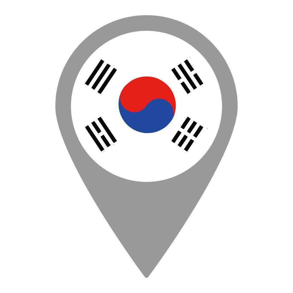 South Korea flag location pin, flag application, Flag on Location Pin, map pointer, illustration. vector