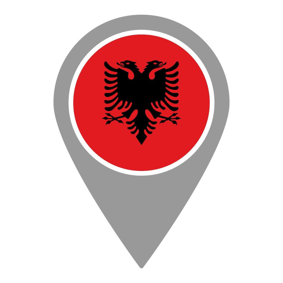 Albania flag location pin, flag application, Flag on Location Pin, map pointer, illustration. vector