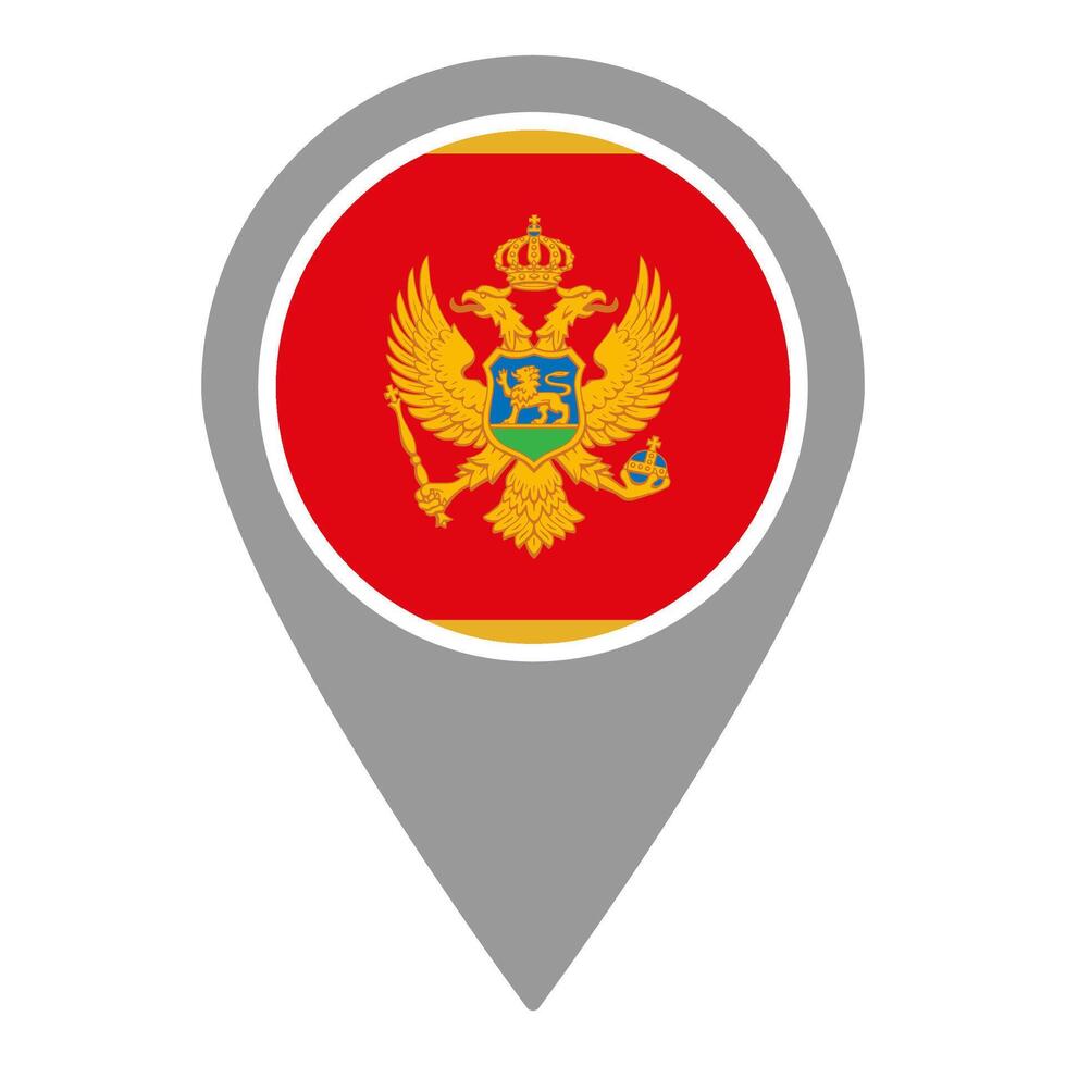 Montenegro flag location pin, flag application, Flag on Location Pin, map pointer, illustration. vector