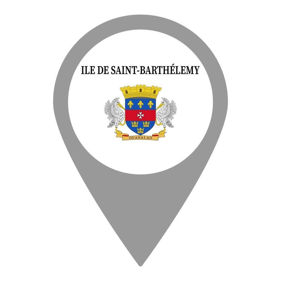 Saint Barthelemy flag location pin, flag application, Flag on Location Pin, map pointer, illustration. vector