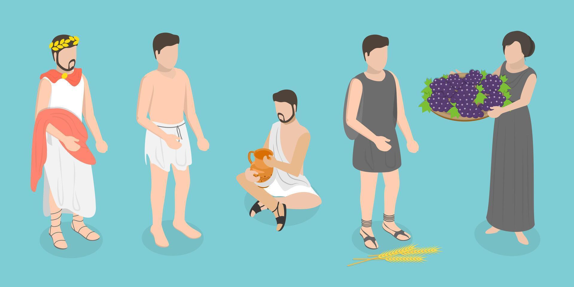 3D Isometric Flat Set of Ancient Roman Characters, Rome Empire People vector