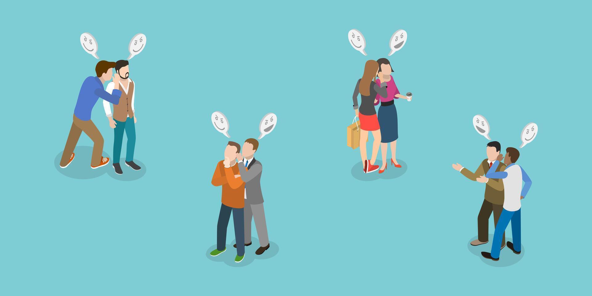 3D Isometric Flat Set of Gossips, Rumors or Spreading Secrets vector