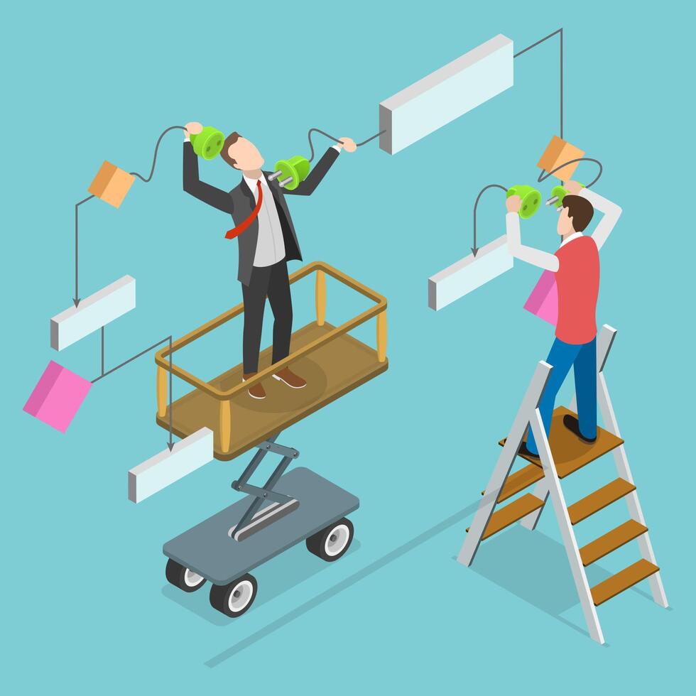 3D Isometric Flat Conceptual Illustration of Flowchart, Bussiness Flow Diagram vector