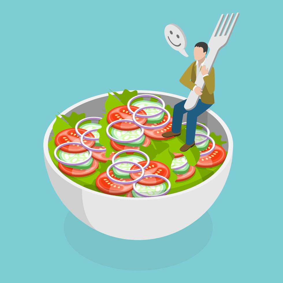 3D Isometric Flat Conceptual Illustration of Healthy Bowl, Natural and Fresh Food vector