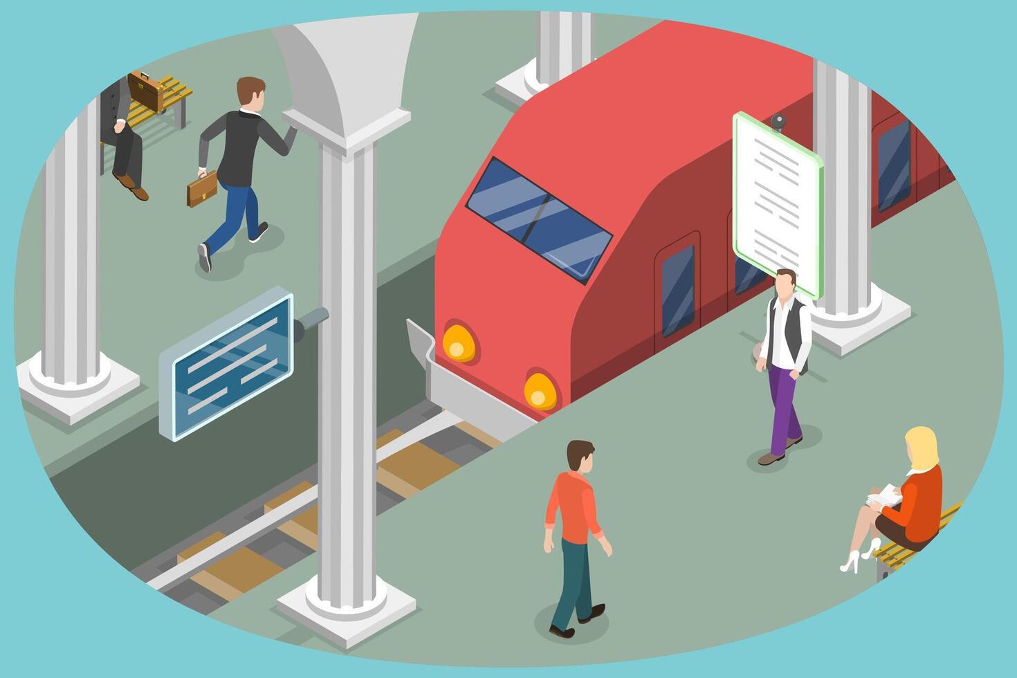 3D Isometric Flat Conceptual Illustration of Metro Station, Arrival Passenger Express vector
