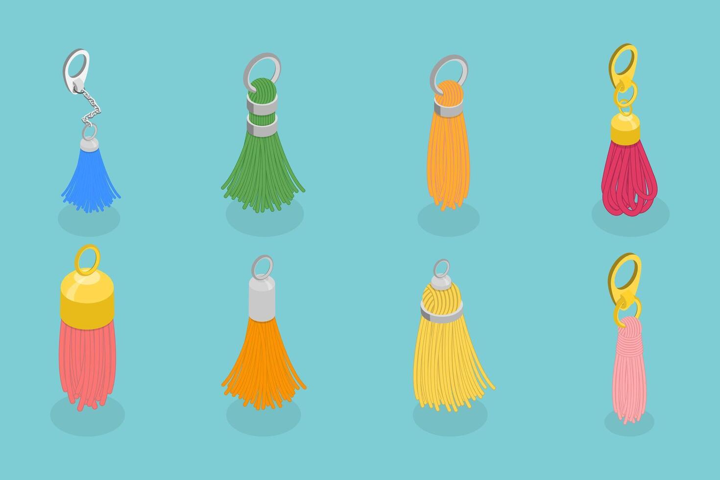 3D Isometric Flat Set of Trinkets, Tassels Accessorie vector