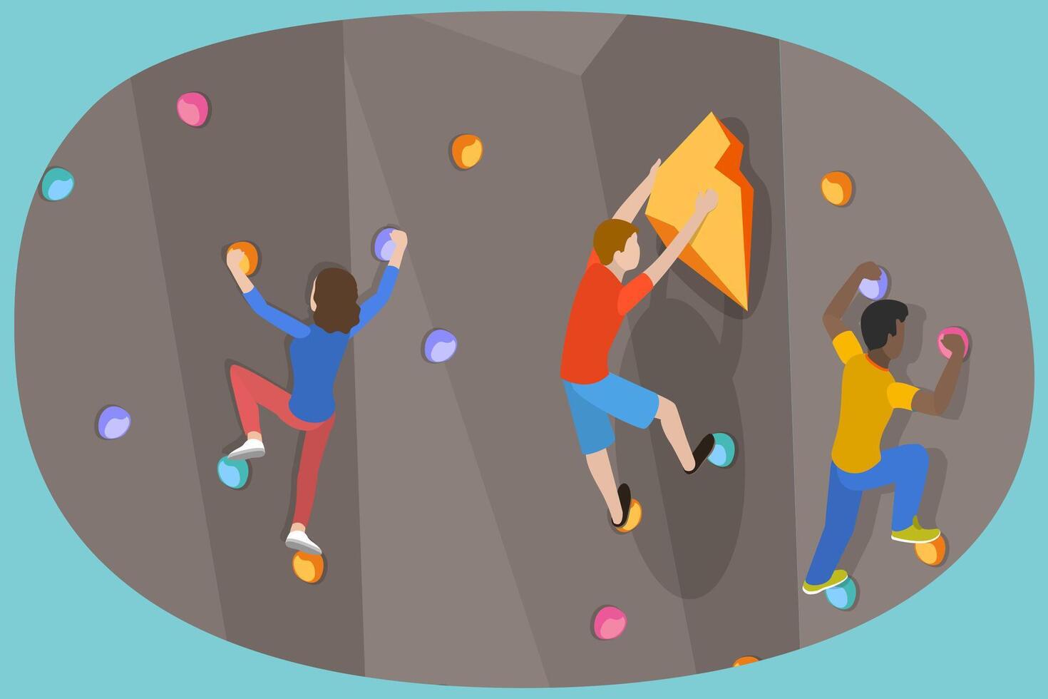 3D Isometric Flat Conceptual Illustration of Climbing Wall, Mountain Rock Climbers vector