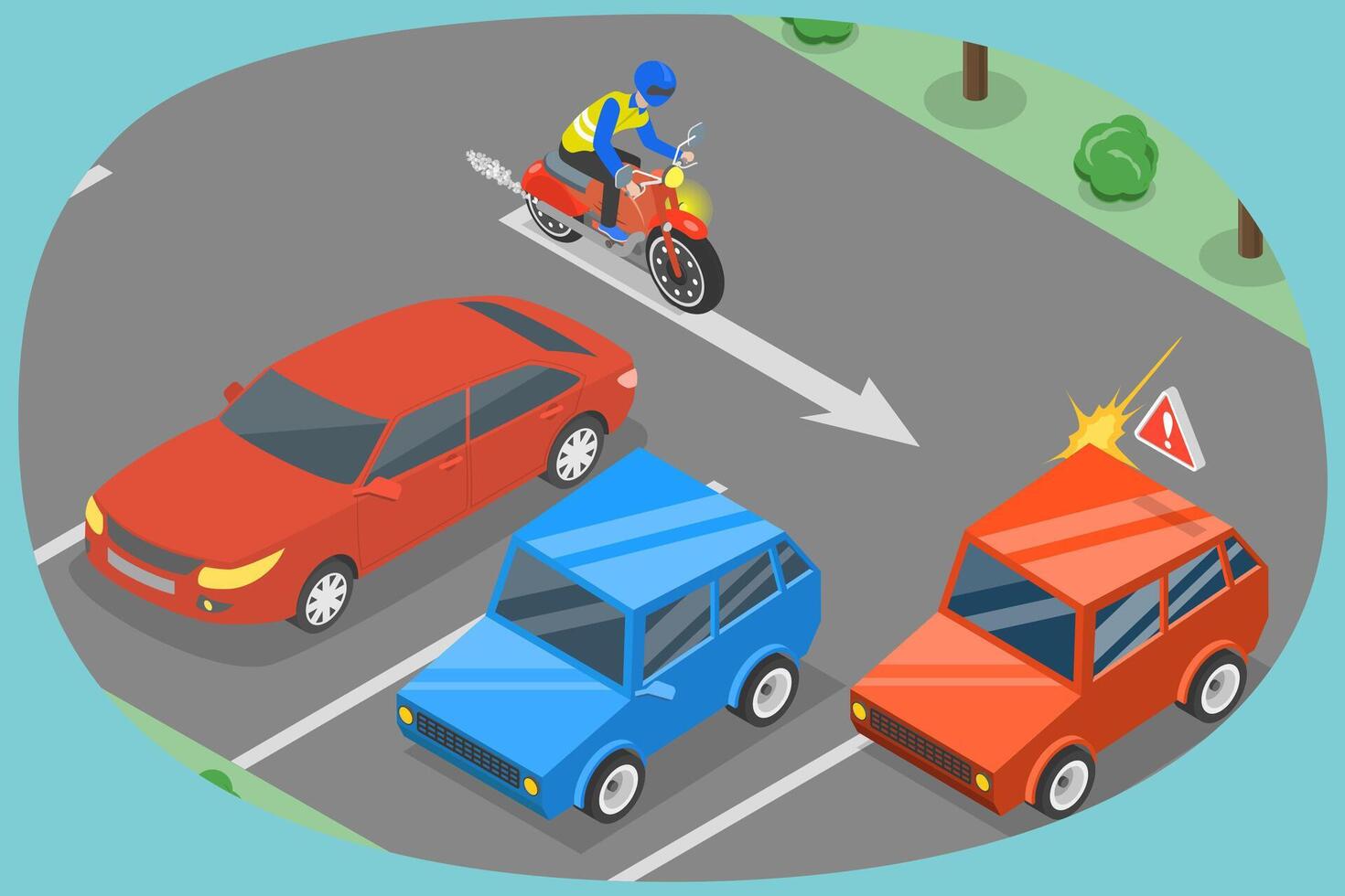 3D Isometric Flat Conceptual Illustration of Rear End Hit, Motorcycle Collision vector