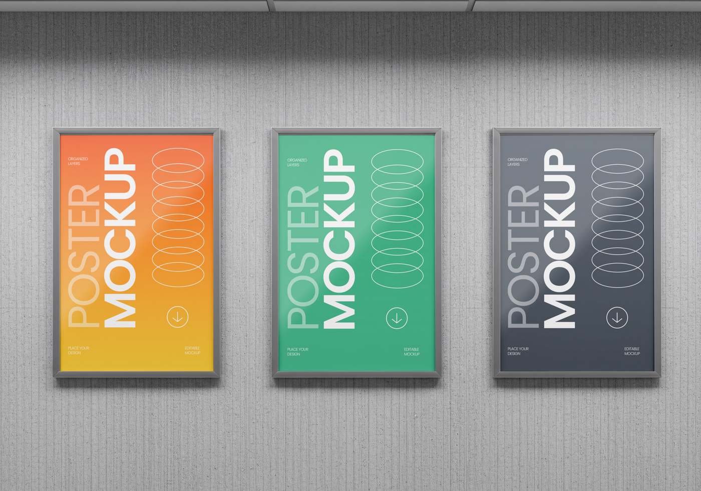 Three Street Poster Mockup Front Angle View with Herringbone Wall 4 psd