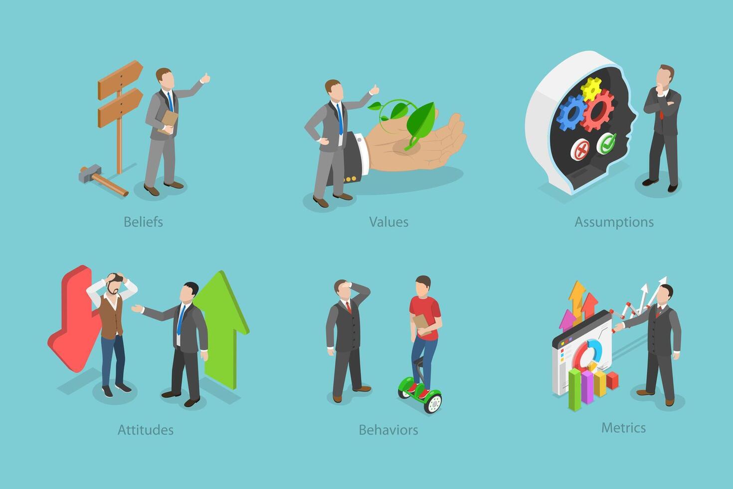 3D Isometric Flat Conceptual Illustration of Company Culture, Code of Business Ethics and Values vector