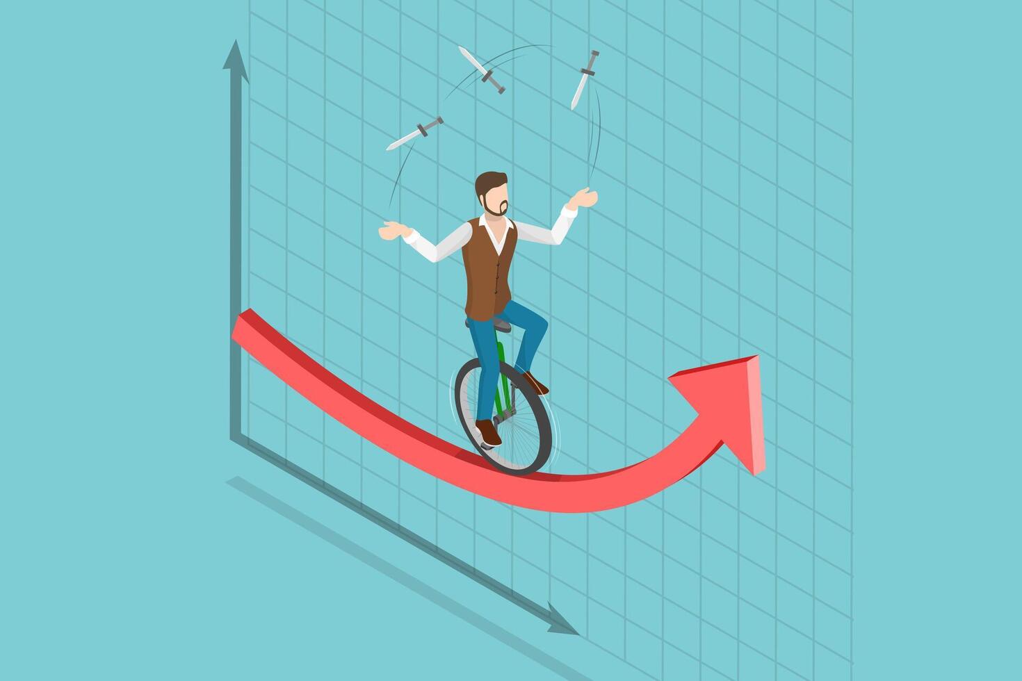3D Isometric Flat Conceptual Illustration of Investment Risk, Uncertainty Rise vector