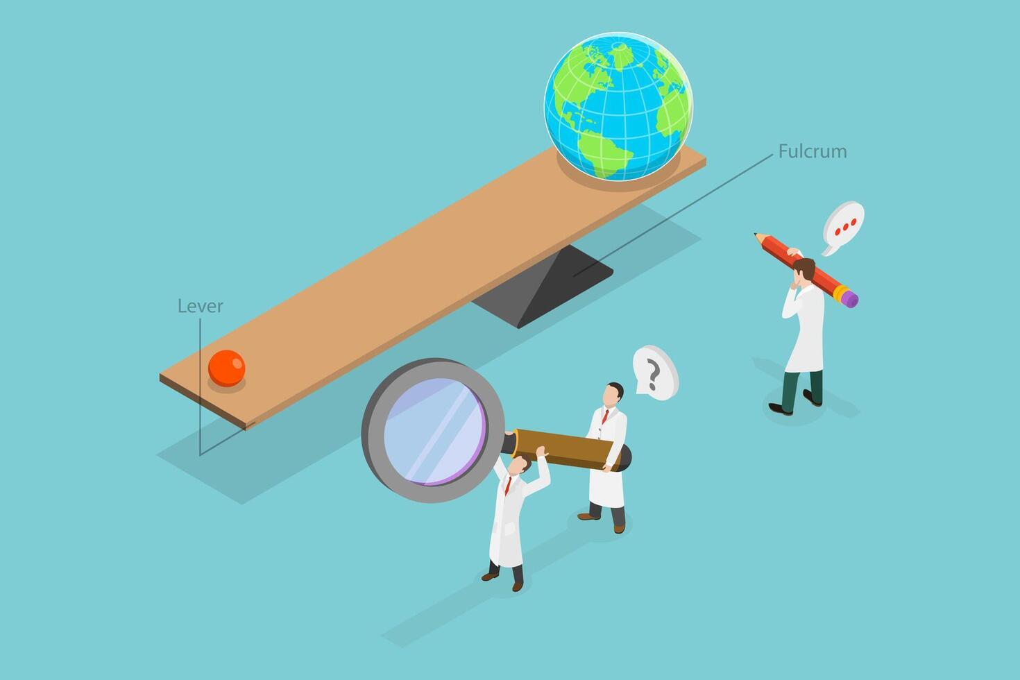 3D Isometric Flat Conceptual Illustration of Simple Machines By Archimedes, Using a Lever vector