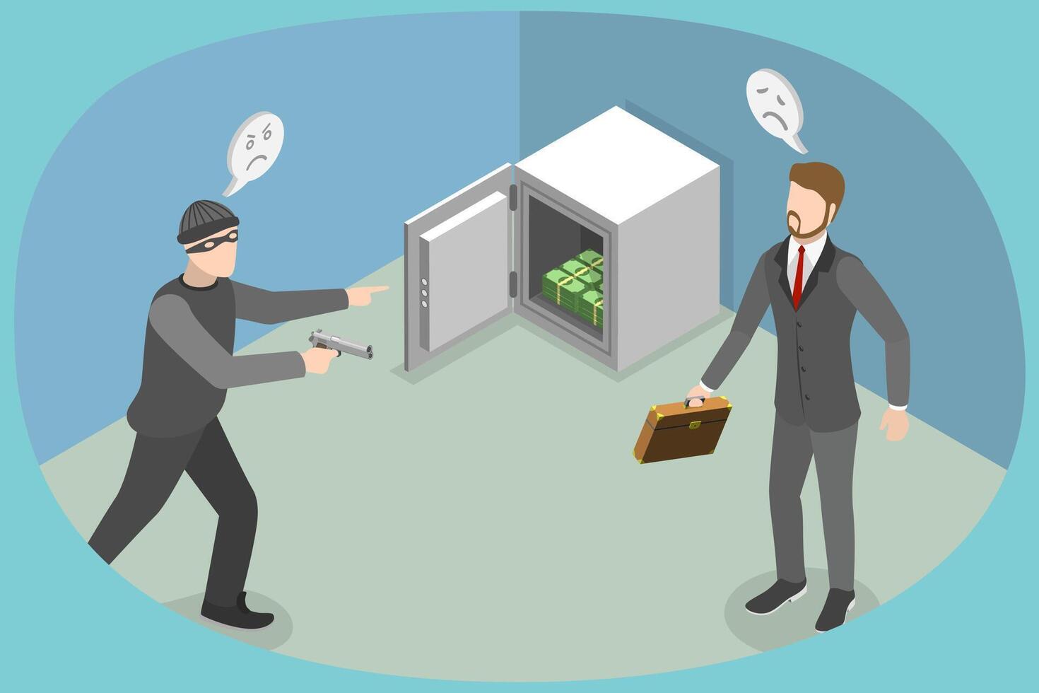 3D Isometric Flat Conceptual Illustration of Robbery, Theft in a Bank vector