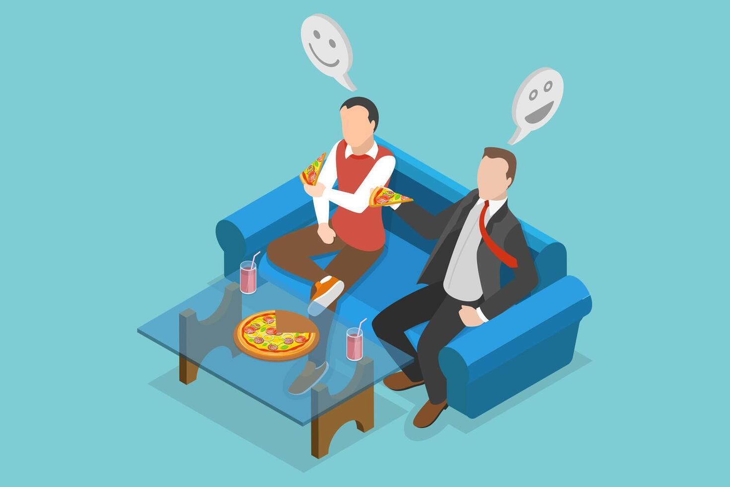 3D Isometric Flat Set of Pizzas, People Enjoying a Meal vector