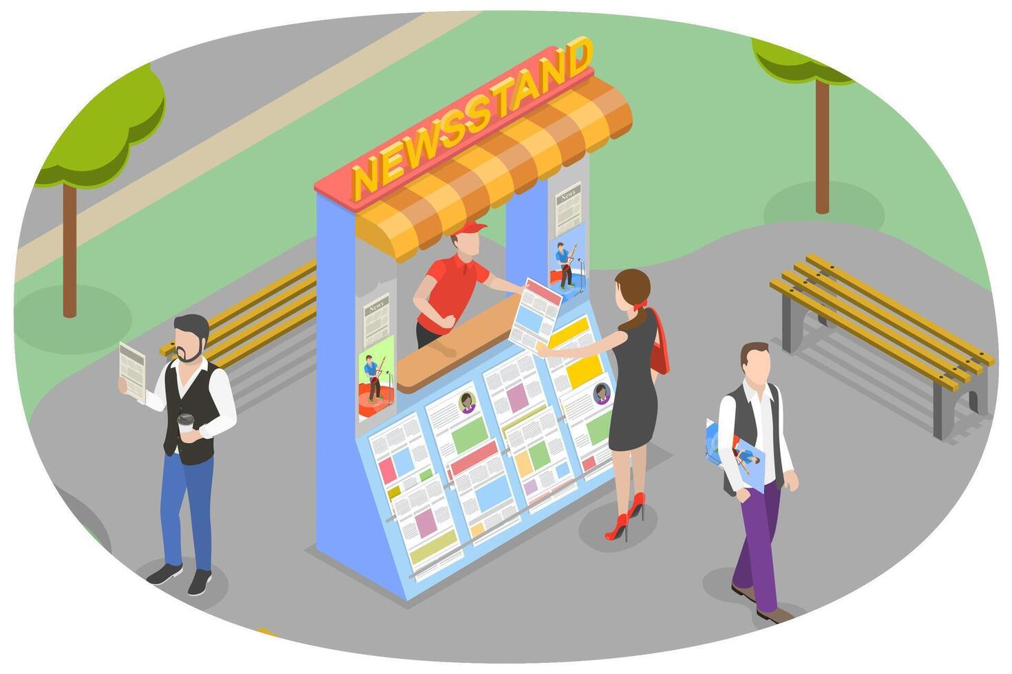 3D Isometric Flat Conceptual Illustration of Newsstand, Press Kiosk vector