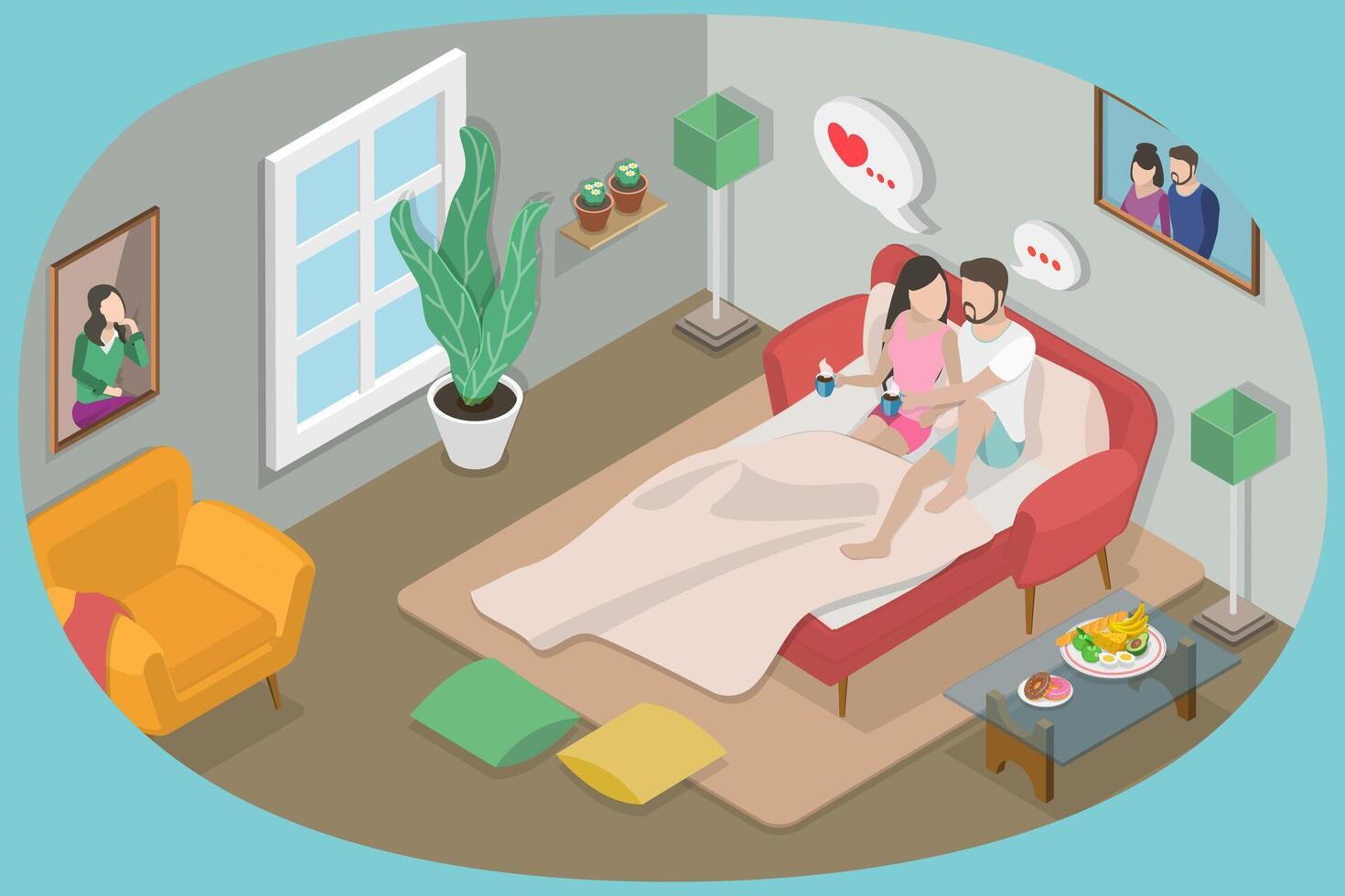3D Isometric Flat Conceptual Illustration of Happy Couple, Romantic Partners vector