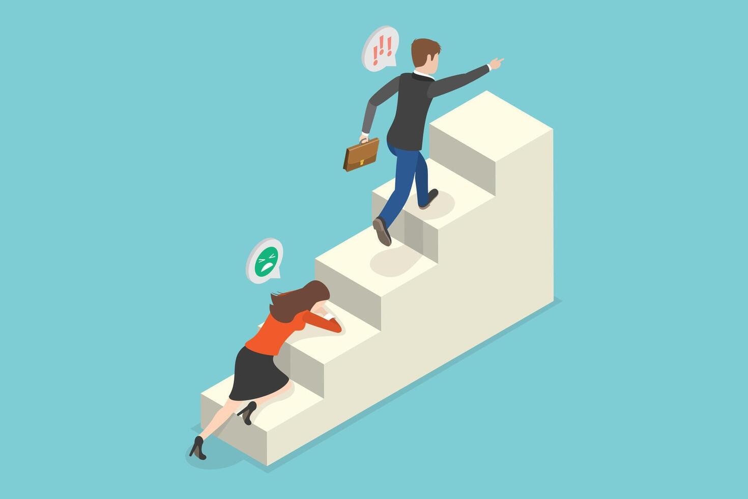 3D Isometric Flat Conceptual Illustration of Ambitions, Weakness Versus Strength vector