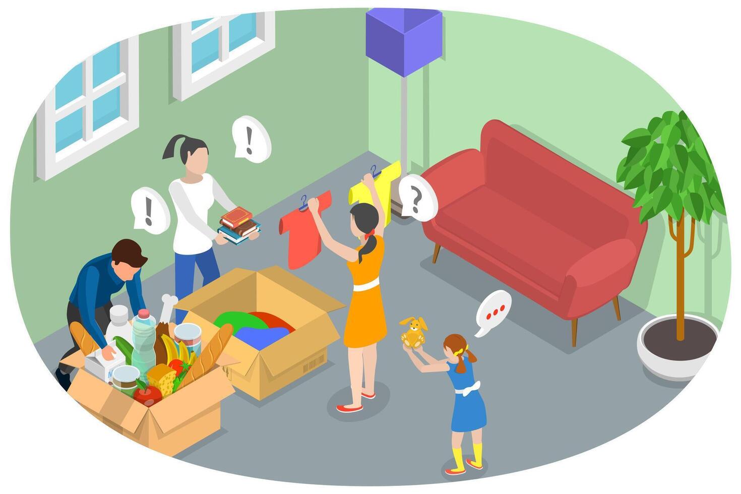 3D Isometric Flat Conceptual Illustration of Charity and Financial Support, Volunteering and Donating vector