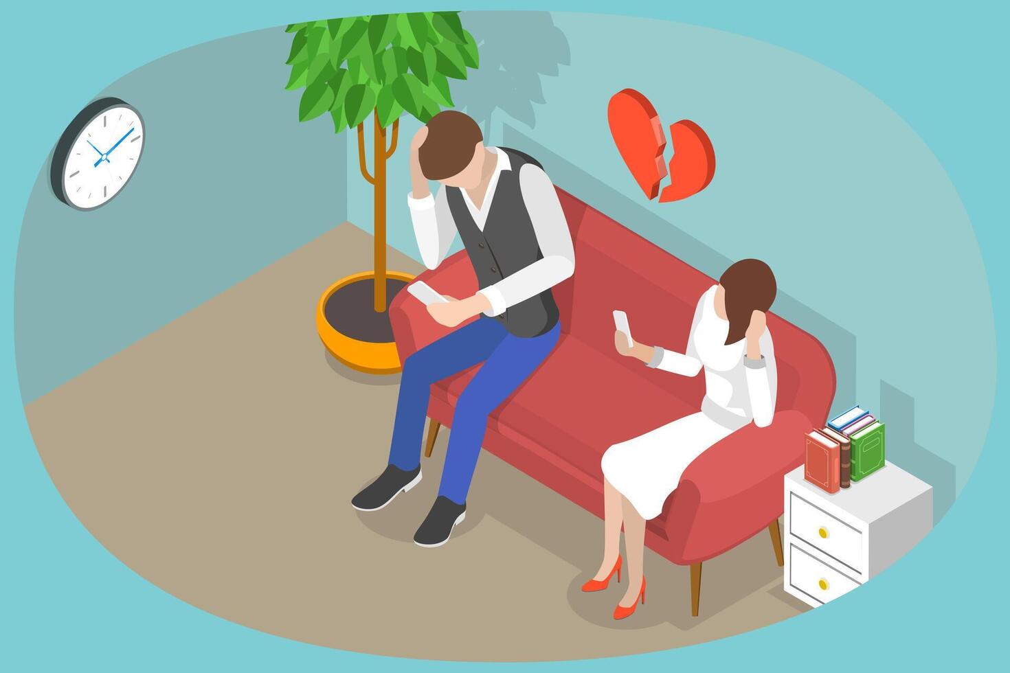 3D Isometric Flat Conceptual Illustration of Family Breakup, Young Couple Relationships Problems vector