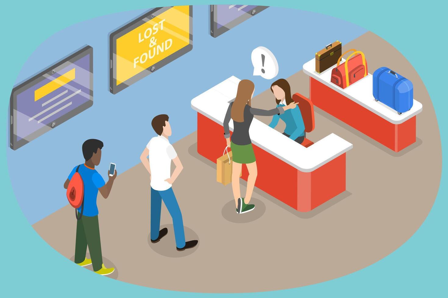 3D Isometric Flat Conceptual Illustration of Airport Baggage Support, Lost and Found Service vector