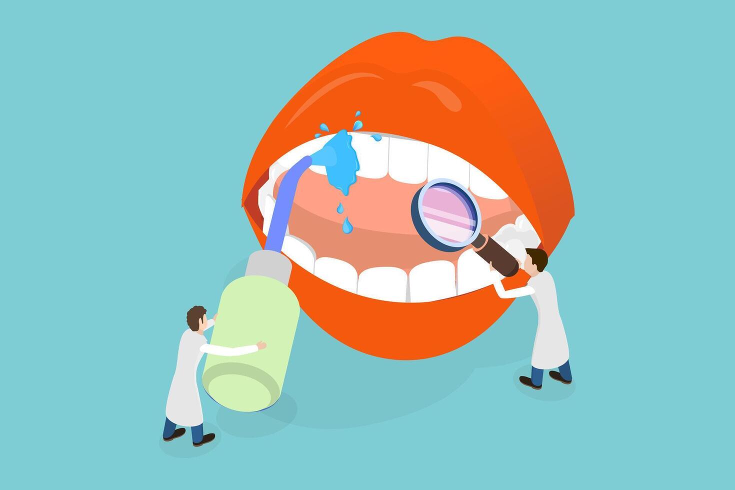 3D Isometric Flat Conceptual Illustration of Oral Irrigator, Dental Hygiene and Care Routine vector