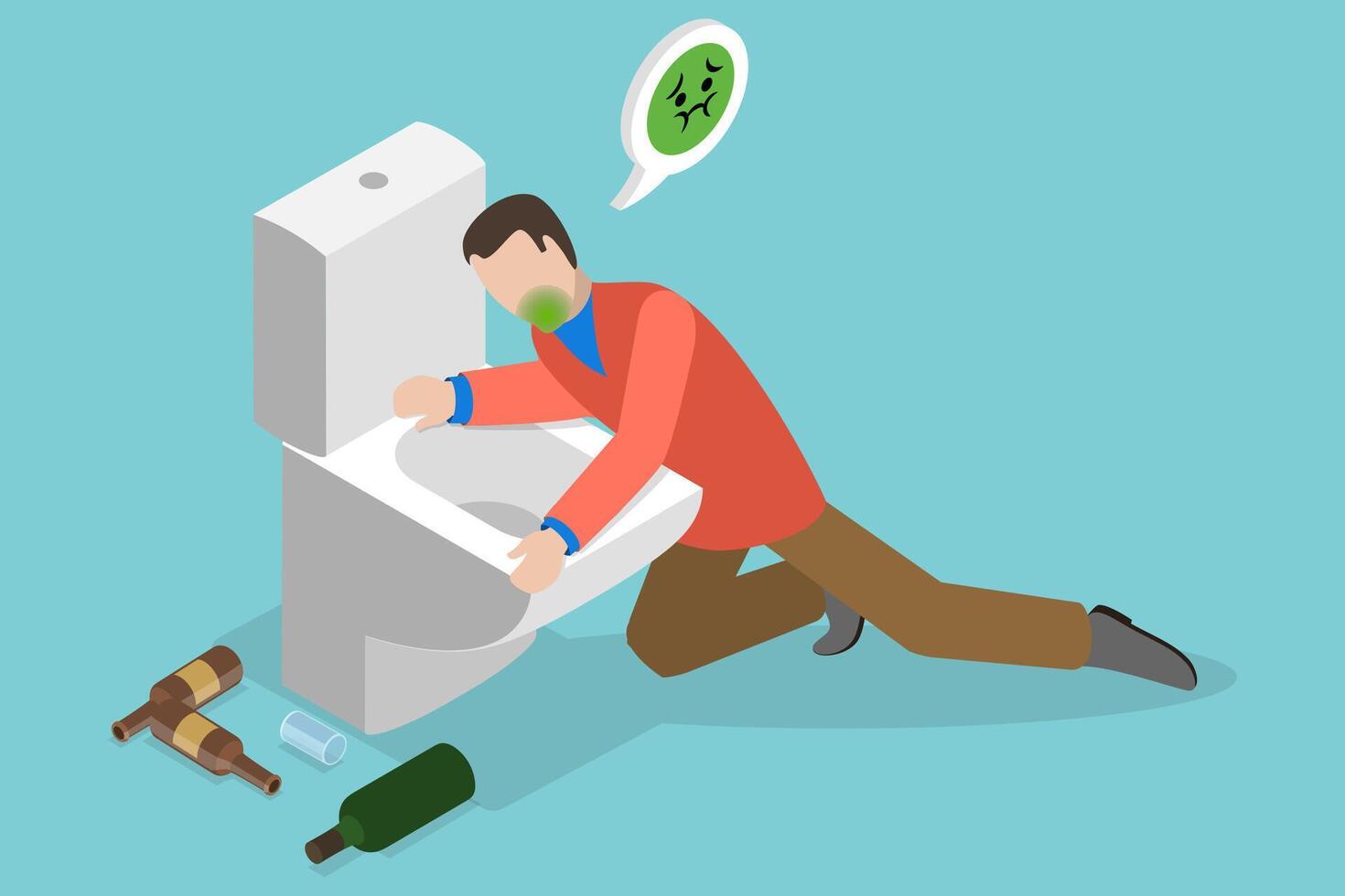 3D Isometric Flat Conceptual Illustration of Hangover, Alcohol Addiction Problem vector