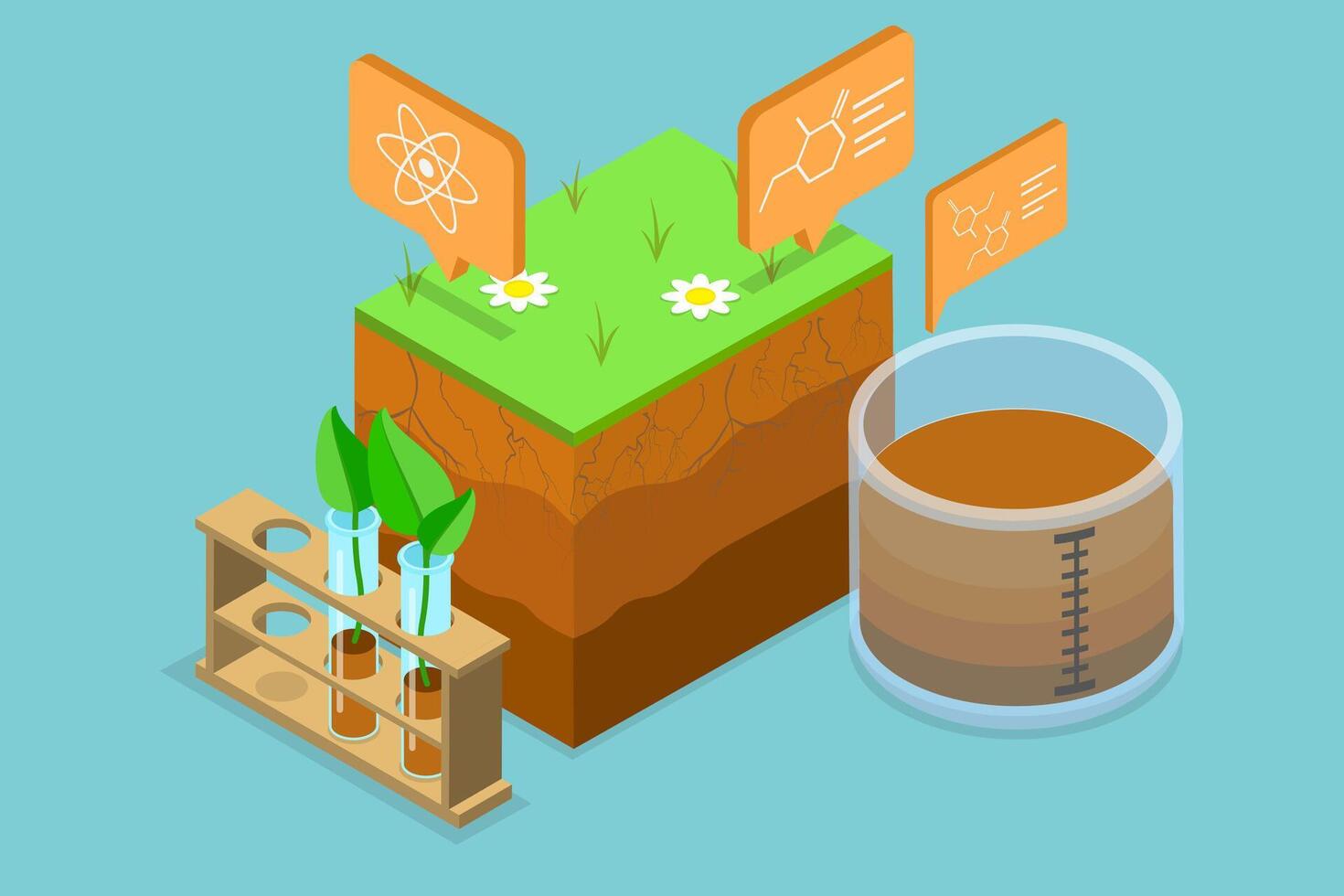 3D Isometric Flat Conceptual Illustration of Soil Analysis, Ground Composition vector