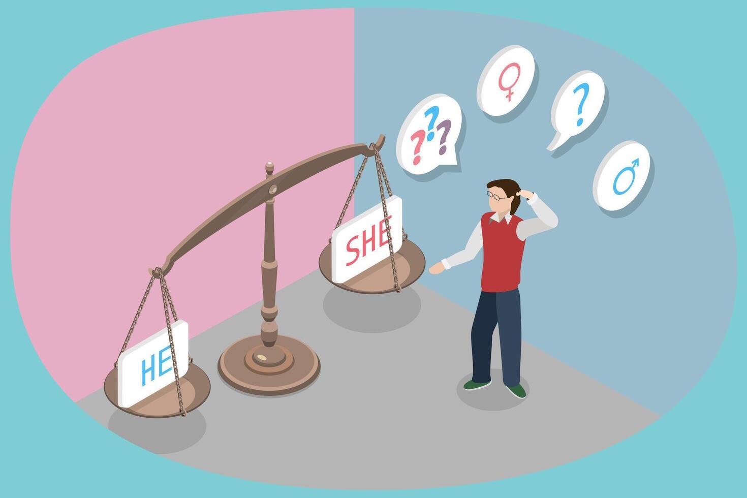 3D Isometric Flat Conceptual Illustration of Thinking About Gender Roles, Gendered Pronouns vector