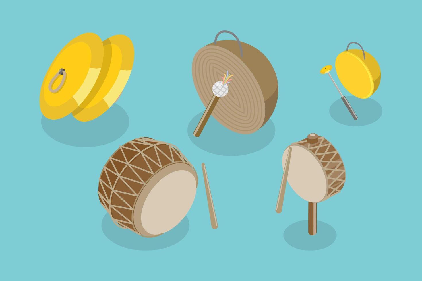 3D Isometric Flat Set of Korean Music Instruments, Traditional Music vector