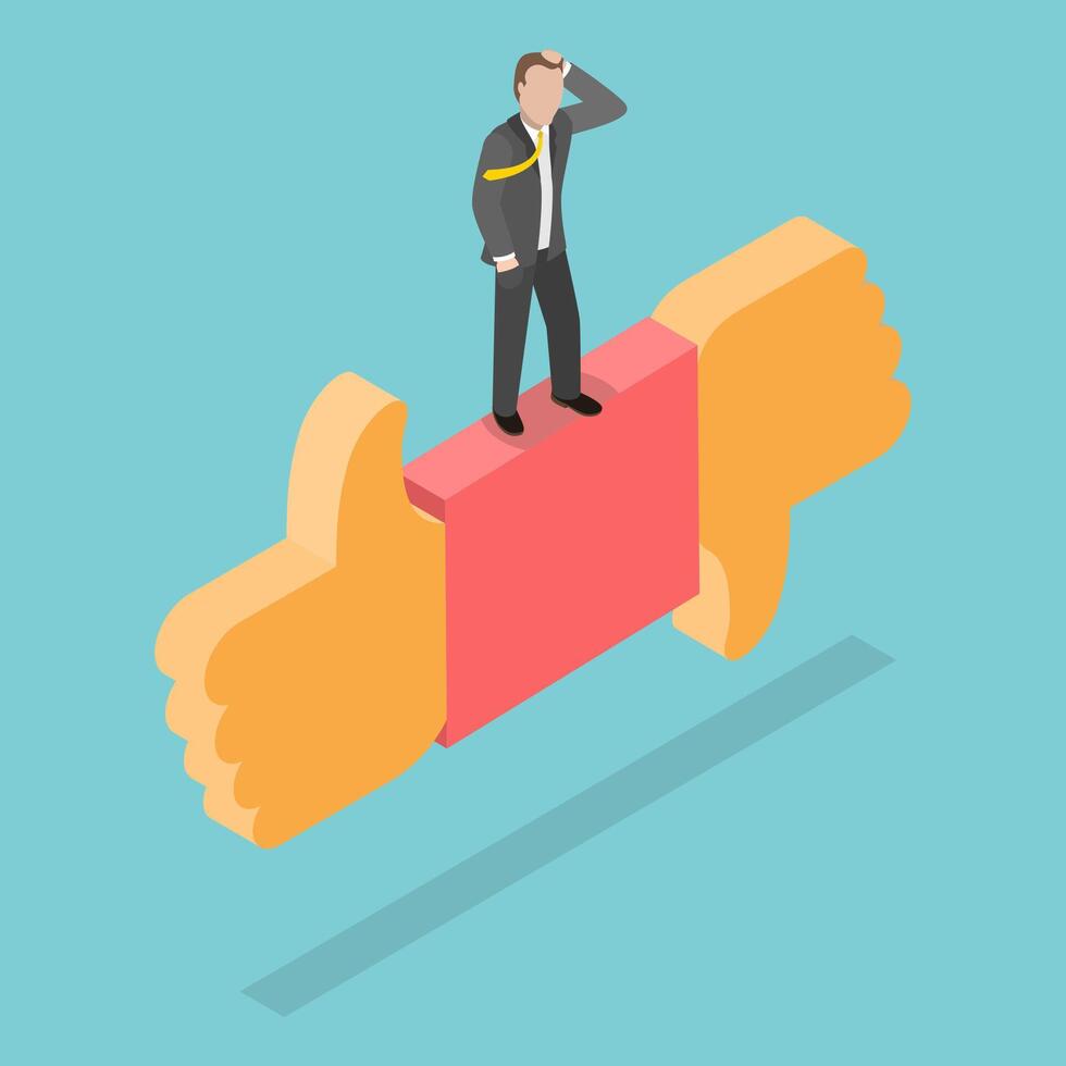 3D Isometric Flat Conceptual Illustration of Disadvantage vs Advantage, Choice Between Positive and Negative Arguments vector