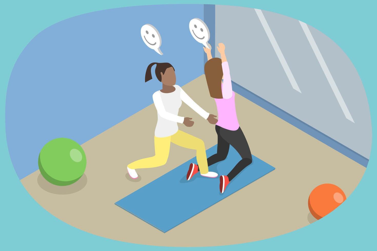 3D Isometric Flat Conceptual Illustration of Pilates, Fitness Exercises vector