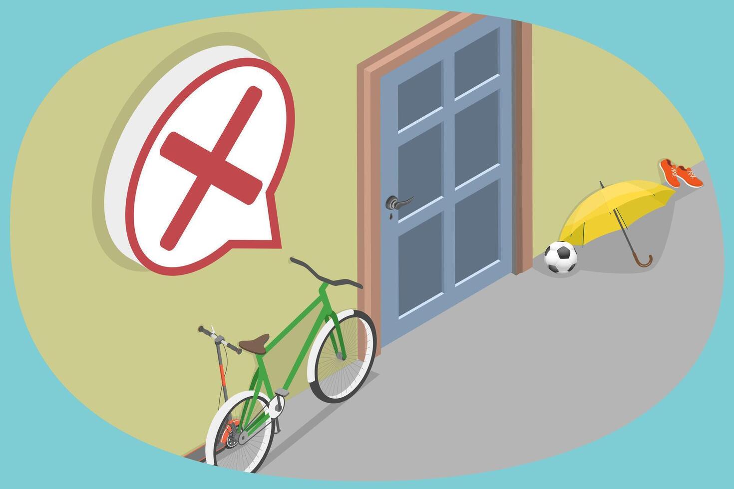 3D Isometric Flat Conceptual Illustration of Personal Items In Corridor, Hallway Messy Interior vector
