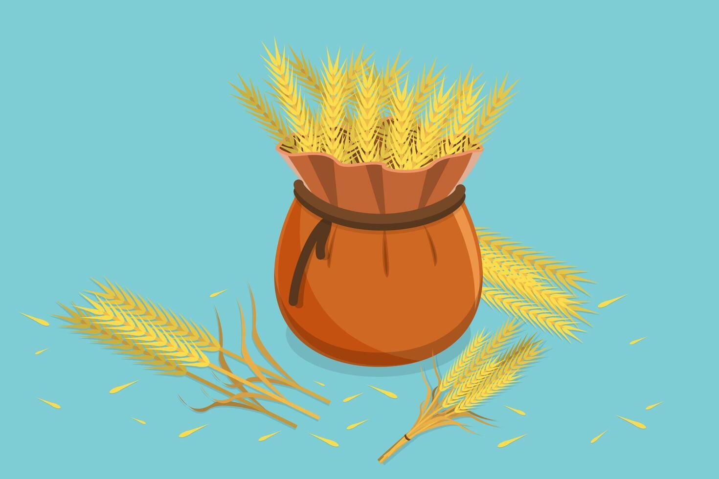 3D Isometric Flat Conceptual Illustration of Ripe Wheat, Organic Farming Elements vector