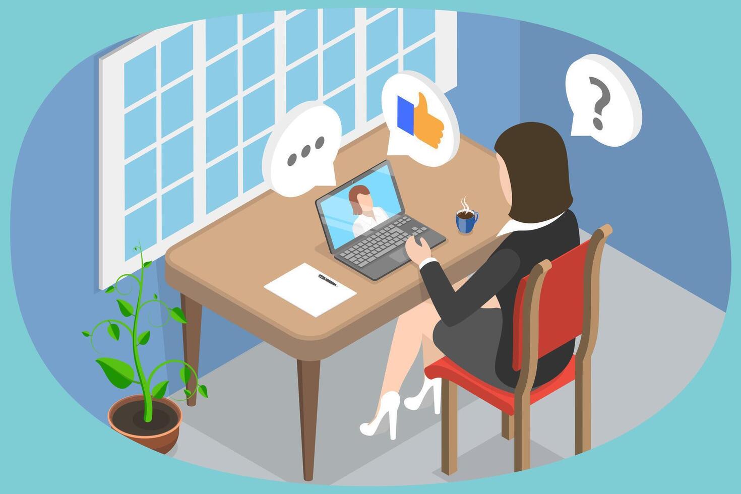 3D Isometric Flat Conceptual Illustration of Online Interview, Research Consumer Behavior vector