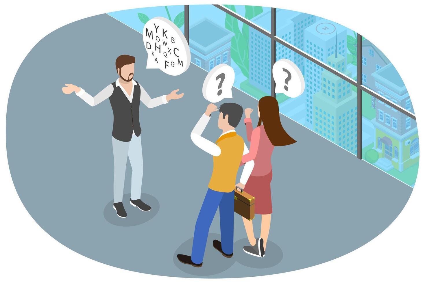 3D Isometric Flat Conceptual Illustration of Difficult Conversation, Language Barriers vector