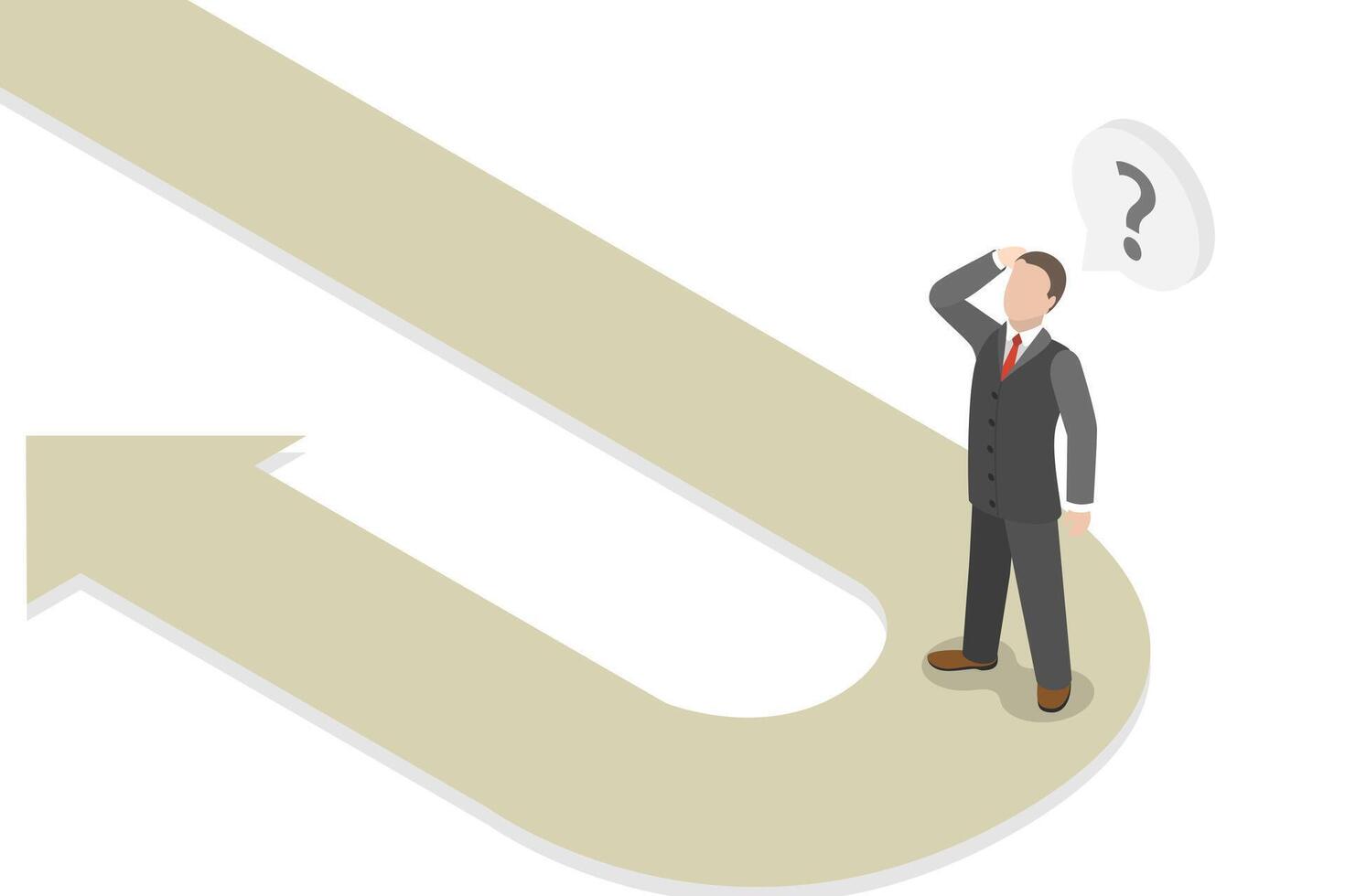 3D Isometric Flat Conceptual Illustration of Reverse Course, Puzzled Disappointed Entrepreneurs vector