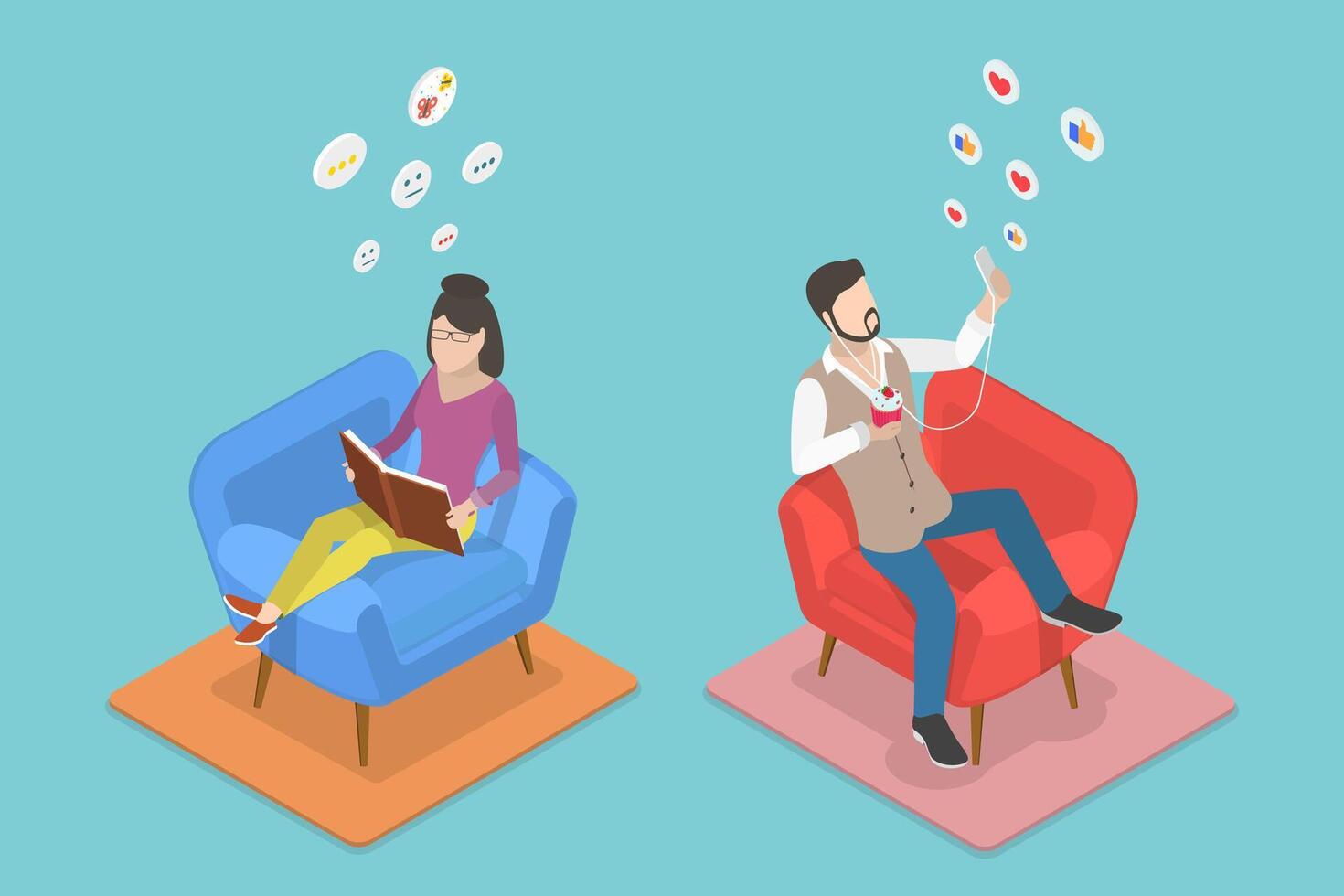 3D Isometric Flat Conceptual Illustration of Introvert Vs Extravert, Different Mindsets vector