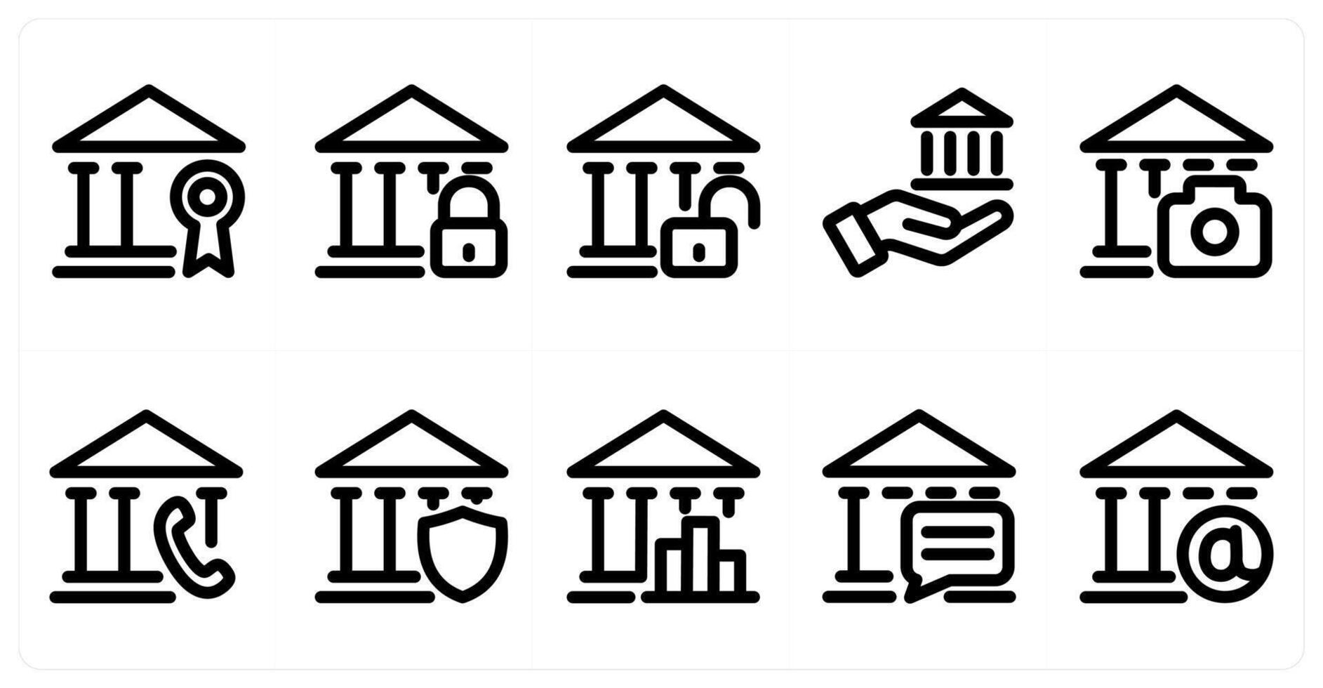 Set of 10 micro icons as bank, bank security, unlock bank vector