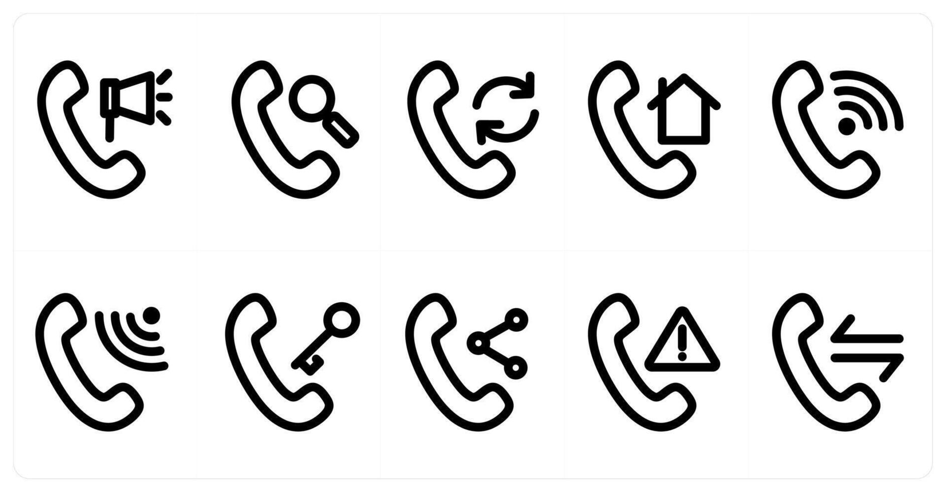 Set of 10 micro icons as call volume, call search, update call vector