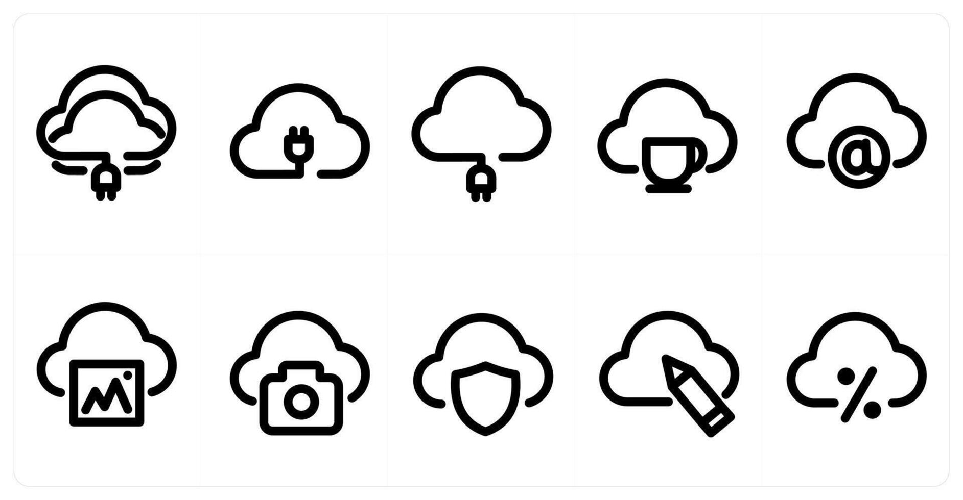 Set of 10 micro icons as cloud connection, cloud, cloud mail vector