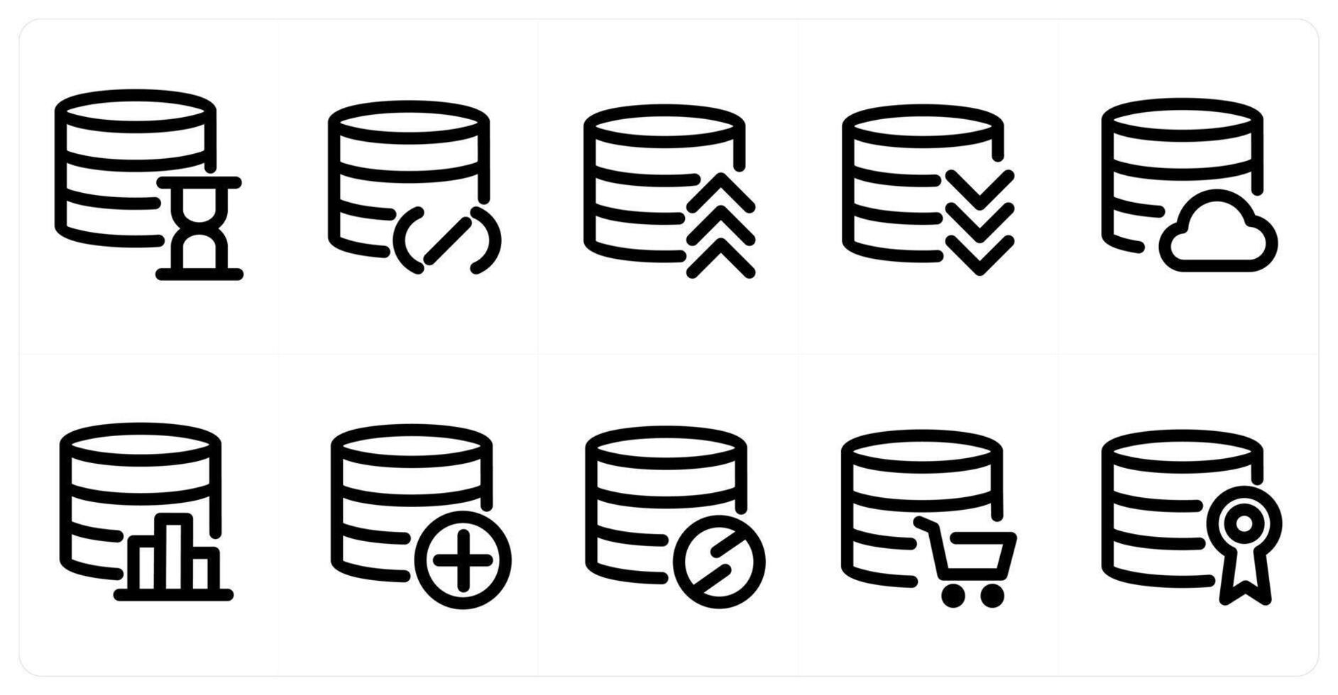 Set of 10 micro icons as server time, server prohibited, server vector