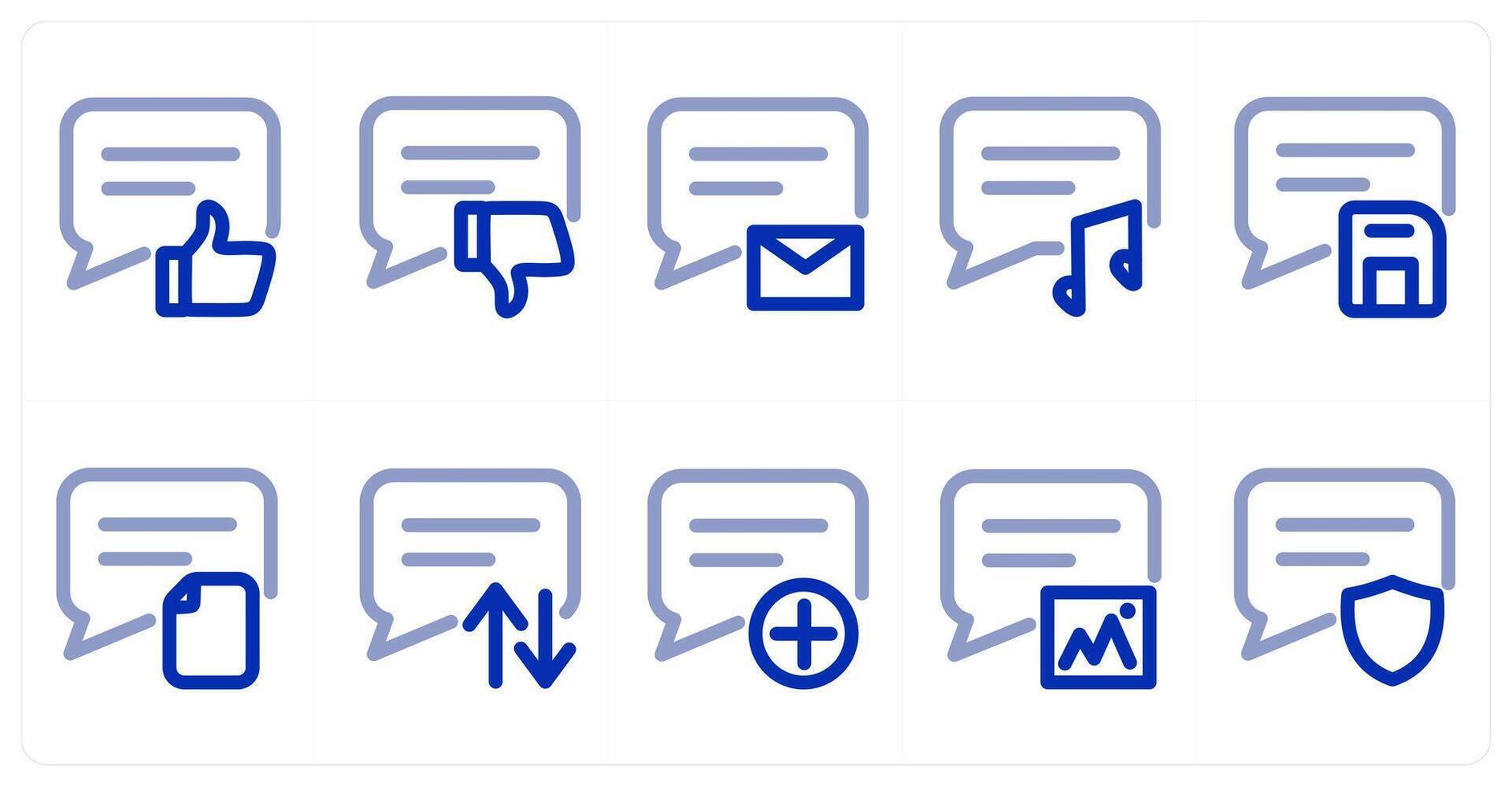 A set of 10 micro icons as like message, dislike message, message vector