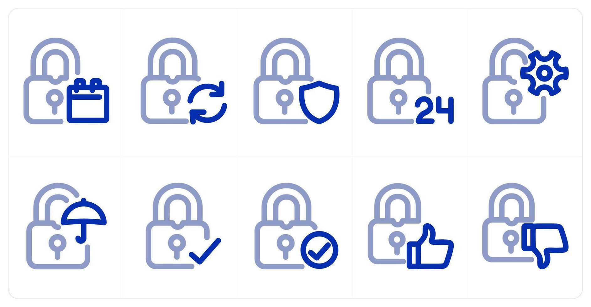 A set of 10 micro icons as lock calendar, update lock, lock security vector