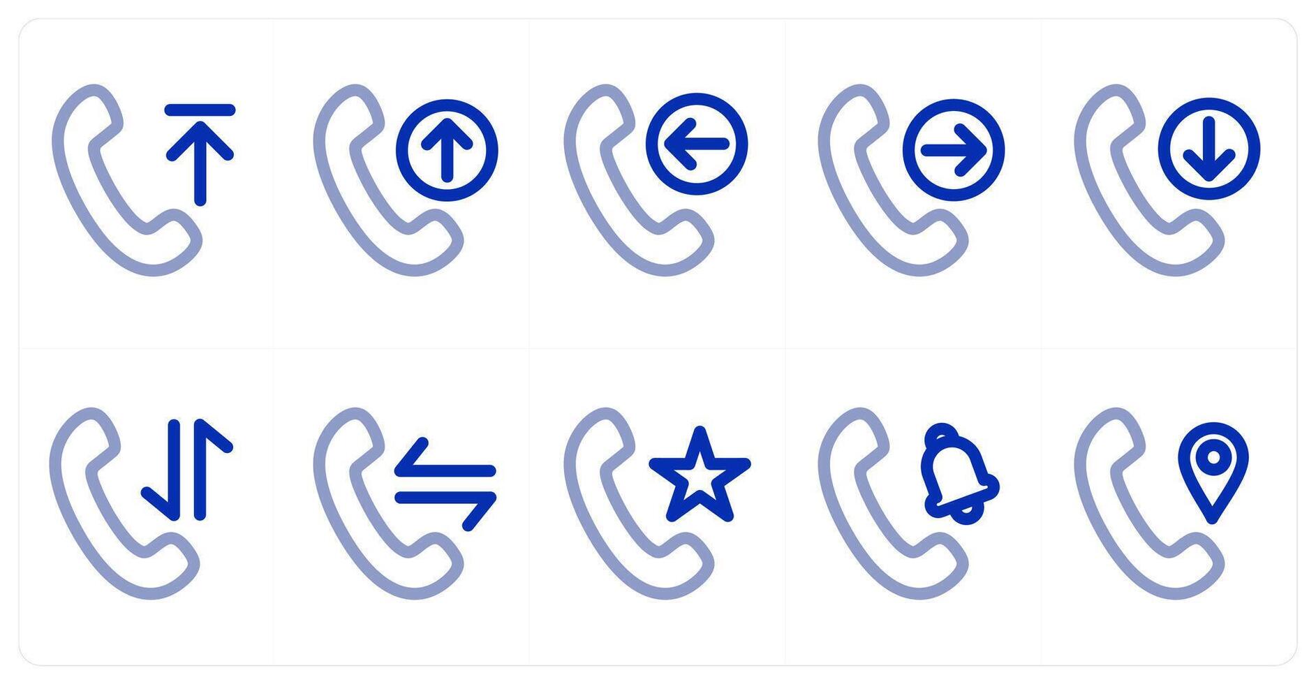 A set of 10 micro icons as outgoing call, receive call, incoming call vector