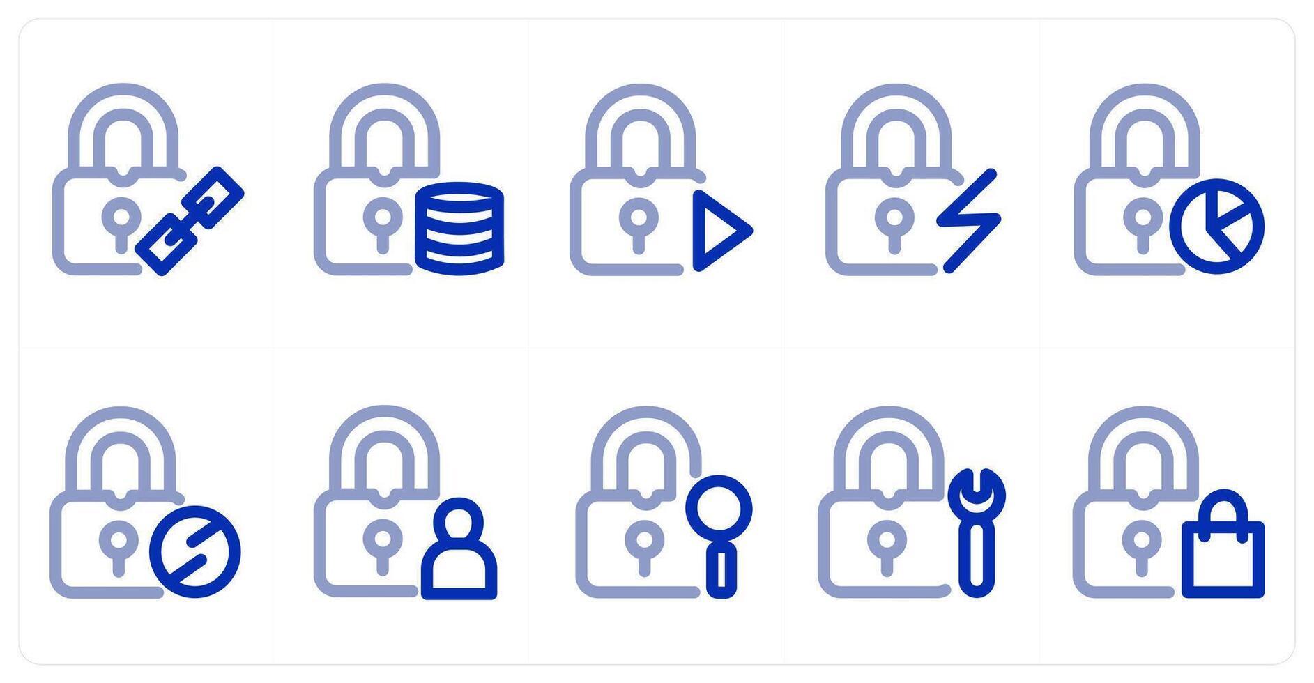 A set of 10 micro icons as link lock, lock server, lock vector