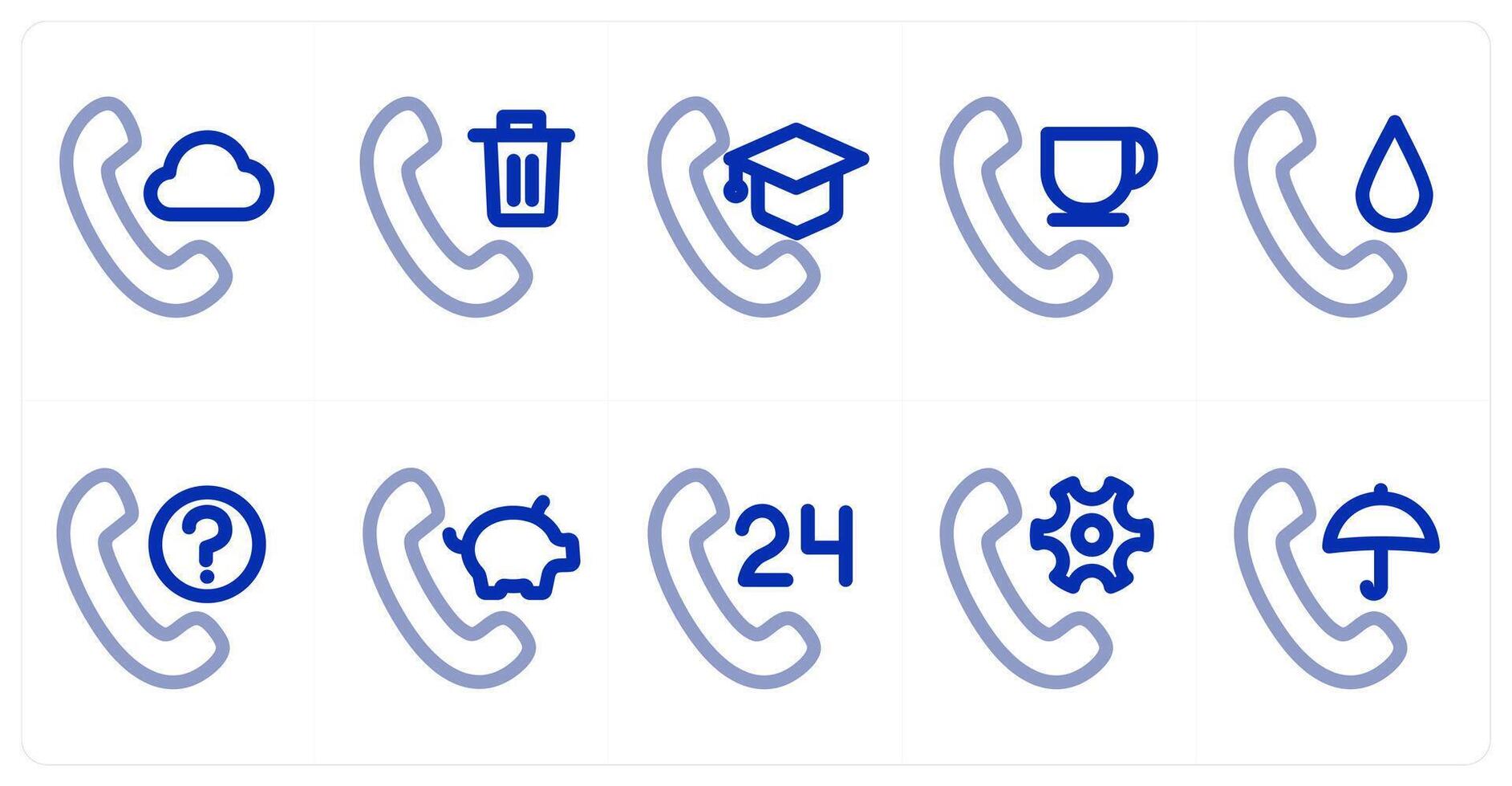A set of 10 micro icons as cloud call, trash call, study call vector