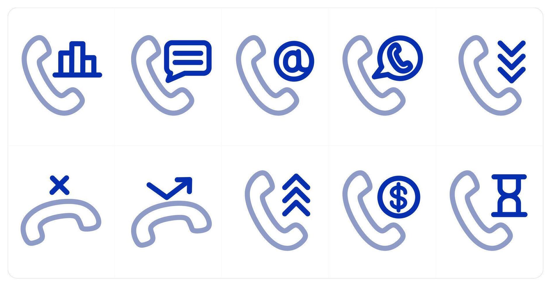 A set of 10 micro icons as call statistics, call message, email call vector