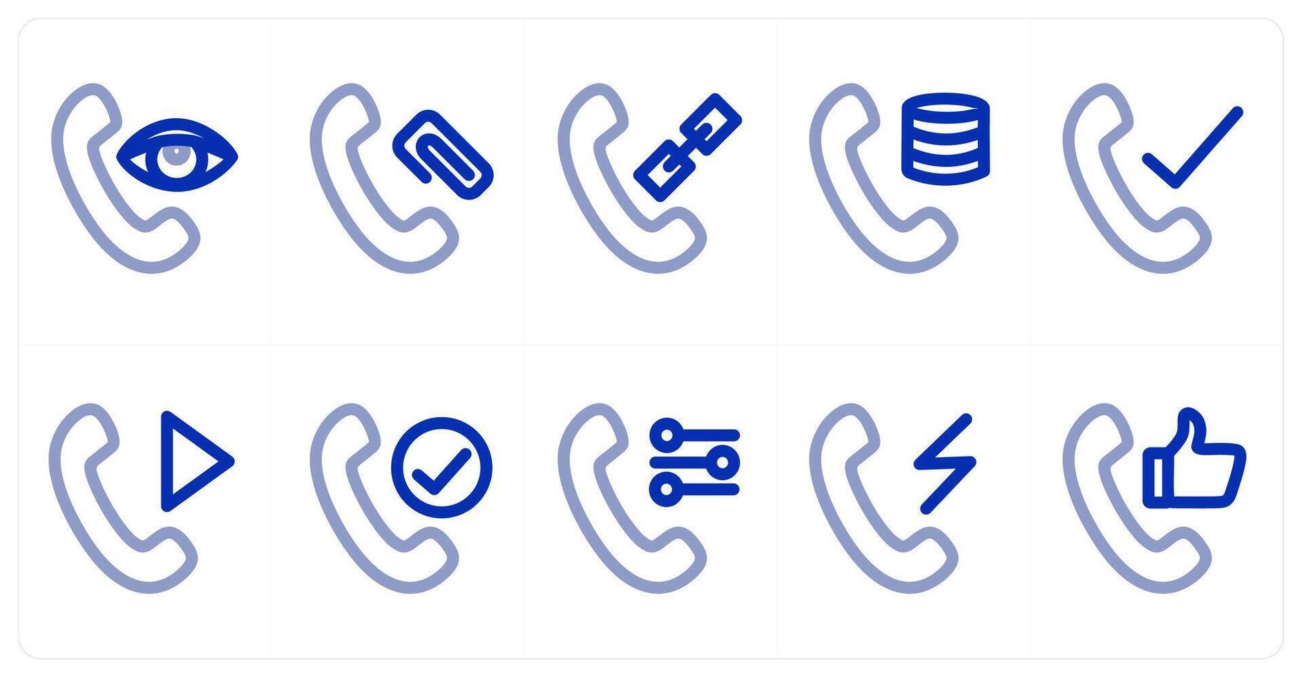 A set of 10 micro icons as call vision, call link, call server vector
